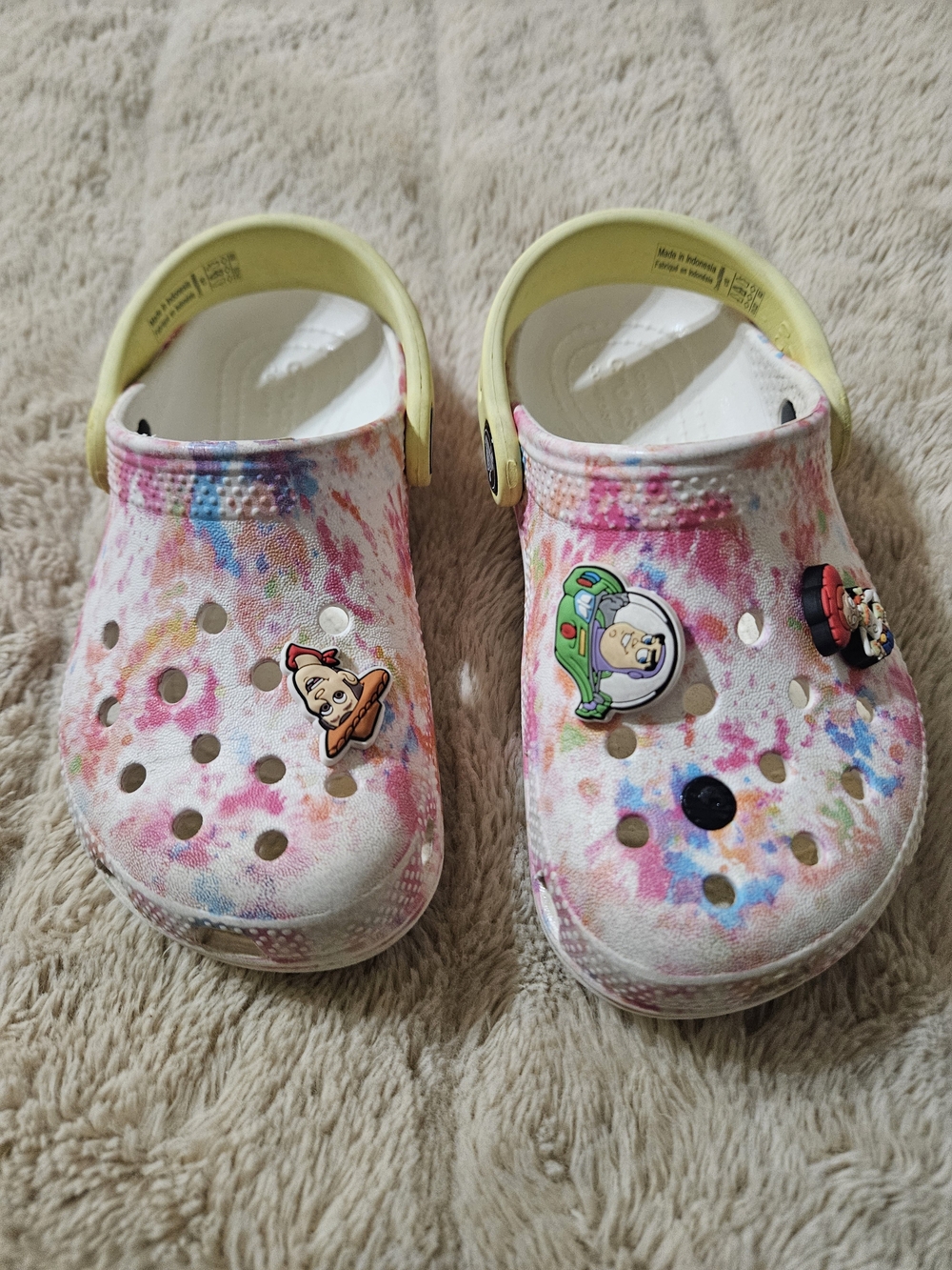 CROCS Kids Tie-Dye Clogs in Pink, Yellow & Blue